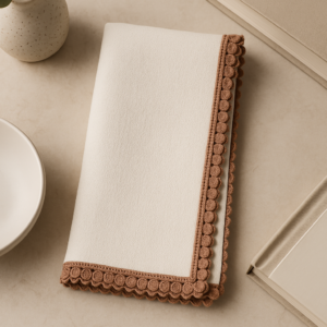 Cream Linen Napkin with Embroidered Border