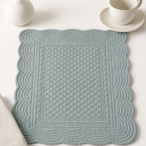 Gray Quilted Cotton Placemat with Scalloped Edges