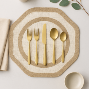 Natural Woven Raffia Placemat with Applique Border