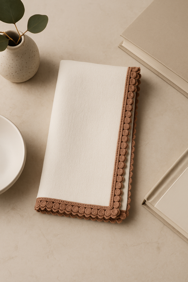Cream Linen Napkin with Embroidered Border
