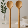 Handcrafted Wooden Salad Serving Set with Notched Handles