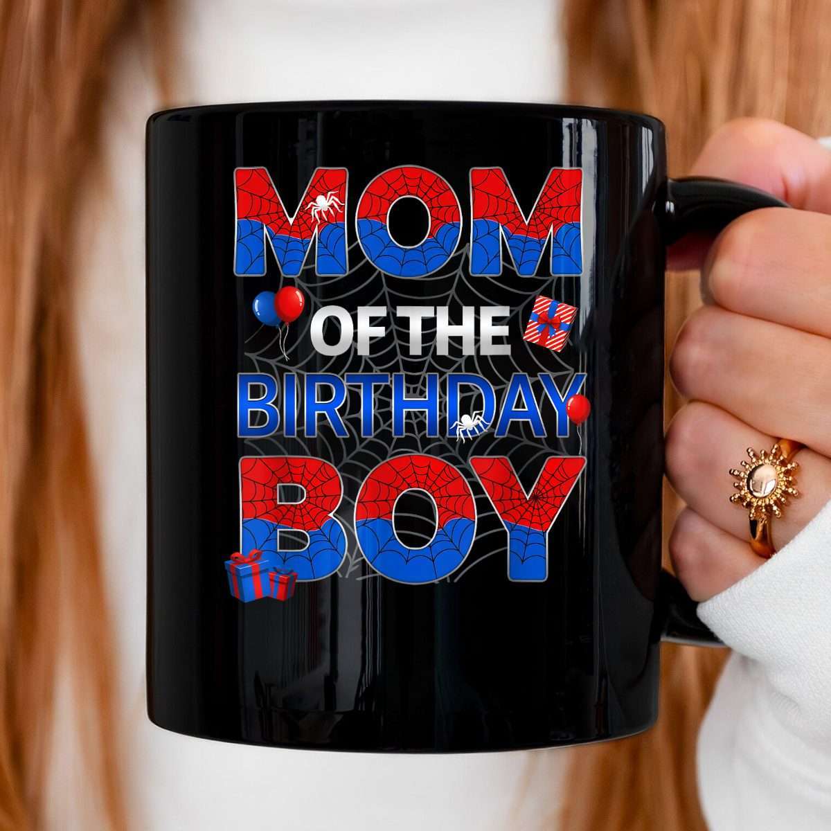 Mom of The Birthday Boy Spider Web Party Matching Family Mug