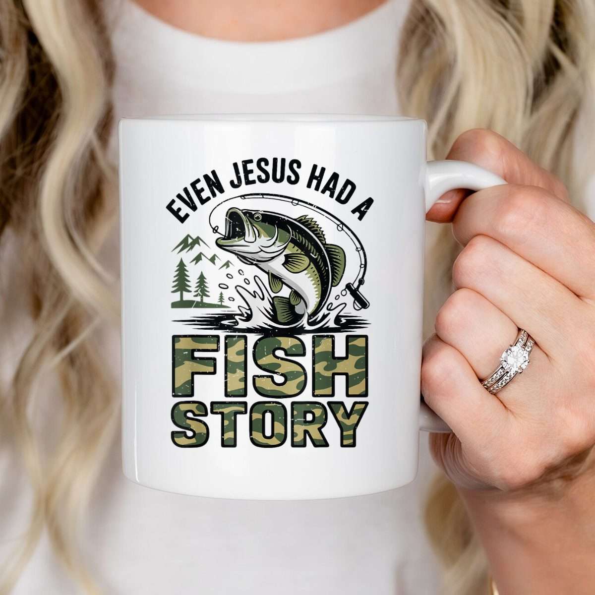 Youth Even Jesus Had Fish Story Camo Bass Fishing Christian Mug agvvnc